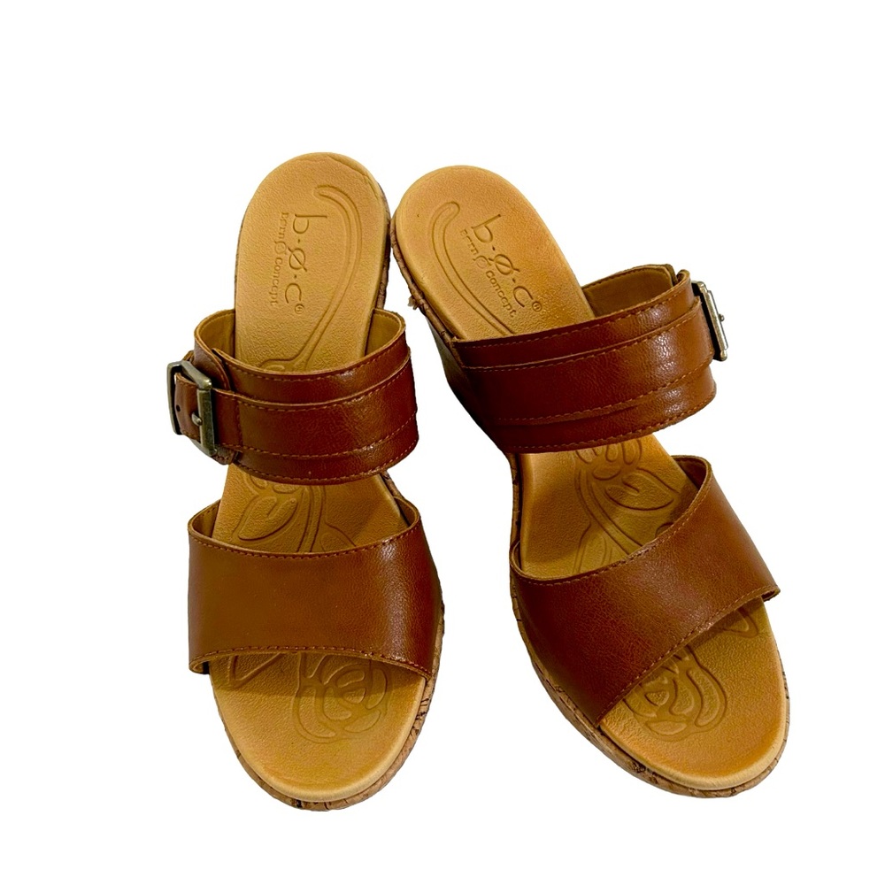 BOC Born Concepts Brown Pounce Double Strap Cork Wedge Heels, Size 8M
